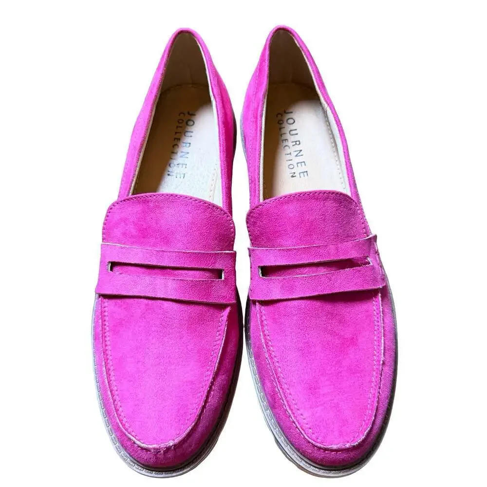Journee Collection Kenly Pink Faux Suede Lug Sole Loafers size 9.5